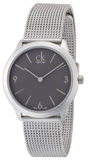 Calvin Klein Minimal Grey Dial Silver Mesh Bracelet Watch for Men - K3M52154