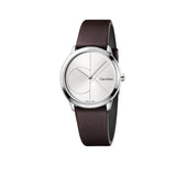 Calvin Klein Minimal Silver Dial Brown Leather Strap Watch for Men - K3M221G6