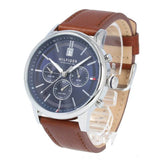 Tommy Hilfiger Kyle Multifunction Blue Dial Brown Leather Strap Watch for Men - 1791629