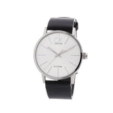 Calvin Klein Post Minimal Silver Dial Black Leather Strap Watch for Men - K7621192