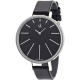 Calvin Klein Equal Black Dial Black Leather Strap Watch for Women - K3E231C1