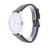 Calvin Klein Minimal Silver Dial Brown Leather Strap Watch for Men - K3M211G6