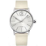 Calvin Klein Post Minimal Silver Dial White Leather Strap Watch for Men - K7621126