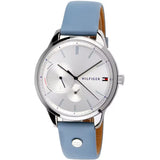 Tommy Hilfiger Brooke Silver Dial Light Blue Leather Strap Watch for Women - 1782023