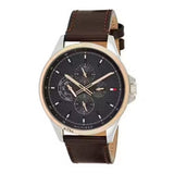 Tommy Hilfiger Shawn Multi Function Quartz Grey Dial Brown Leather Strap Watch for Men - 1791615