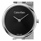 Calvin Klein Authentic Black Dial Silver Mesh Bracelet Watch for Women - K8G23121