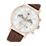 Tommy Hilfiger Evan White Dial Brown Leather Strap Watch for Men - 1710394