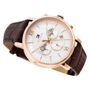 Tommy Hilfiger Evan White Dial Brown Leather Strap Watch for Men - 1710394