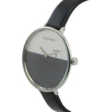 Calvin Klein Rise White Grey Dial Black Leather Strap Watch for Women - K7A231C3