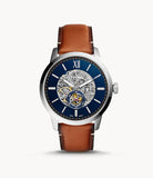 Fossil Townsman Automatic Skeleton Blue Dial Brown Leather Strap Watch for Men - ME3154