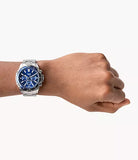 Fossil Garrett Chronograph Blue Dial Silver Steel Strap Watch for Men - FS5623