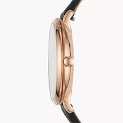 Fossil Jacqueline Mother of Pearl Dial Black Leather Strap Watch for Women - ES4535