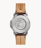 Fossil Grant Automatic Beige Skeleton Dial Brown Leather Strap Watch for Men - ME3099
