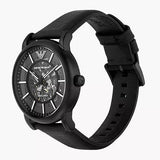 Emporio Armani Meccanico Automatic Skeleton Dial Black Leather Strap Watch For Men - AR60008