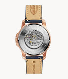 Fossil Grant Automatic Skeleton Navy Blue Dial Navy Blue Leather Strap Watch for Men - ME3102