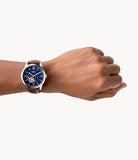 Fossil Townsman Automatic Blue Dial Brown Leather Strap Watch for Men - ME3110