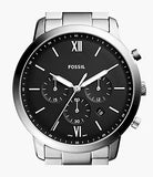 Fossil Neutra Chronograph Black Dial Silver Steel Strap Watch for Men - FS5384