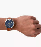 Fossil Neutra Chronograph Blue Dial Brown Leather Strap Watch for Men - FS5453