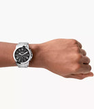Fossil Grant Chronograph Black Dial Silver Steel Strap Watch for Men - FS4736