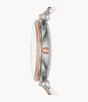 Fossil Carlie Silver Dial Two Tone Steel Strap Watch for Women - ES4342