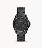 Fossil Riley Multifunction Black Dial Black Steel Strap Watch for Women - ES4519