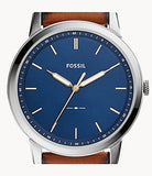 Fossil Minimalist Blue Dial Brown Leather Strap Watch for Men - FS5304