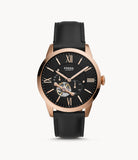 Fossil Townsman Automatic Black Dial Black Leather Strap Watch for Men - ME3170