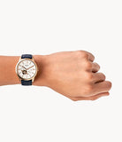Fossil Townsman Automatic White Dial Navy Blue Leather Strap Watch for Men - ME3171