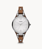 Fossil Georgia White Dial Brown Leather Strap Watch for Women - ES3060