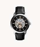 Fossil Townsman Skeleton Black Dial Black Leather Strap Watch for Men - ME3153