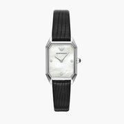 Emporio Armani Gioia Analog Mother of Pearl Dial Black Leather Strap Watch For Women - AR11148