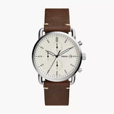 Fossil The Commuter White Dial Brown Leather Strap Watch for Men - FS5402