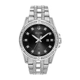 Bulova Crystal Collection Black Dial Silver Steel Strap Watch for Men - 96K104