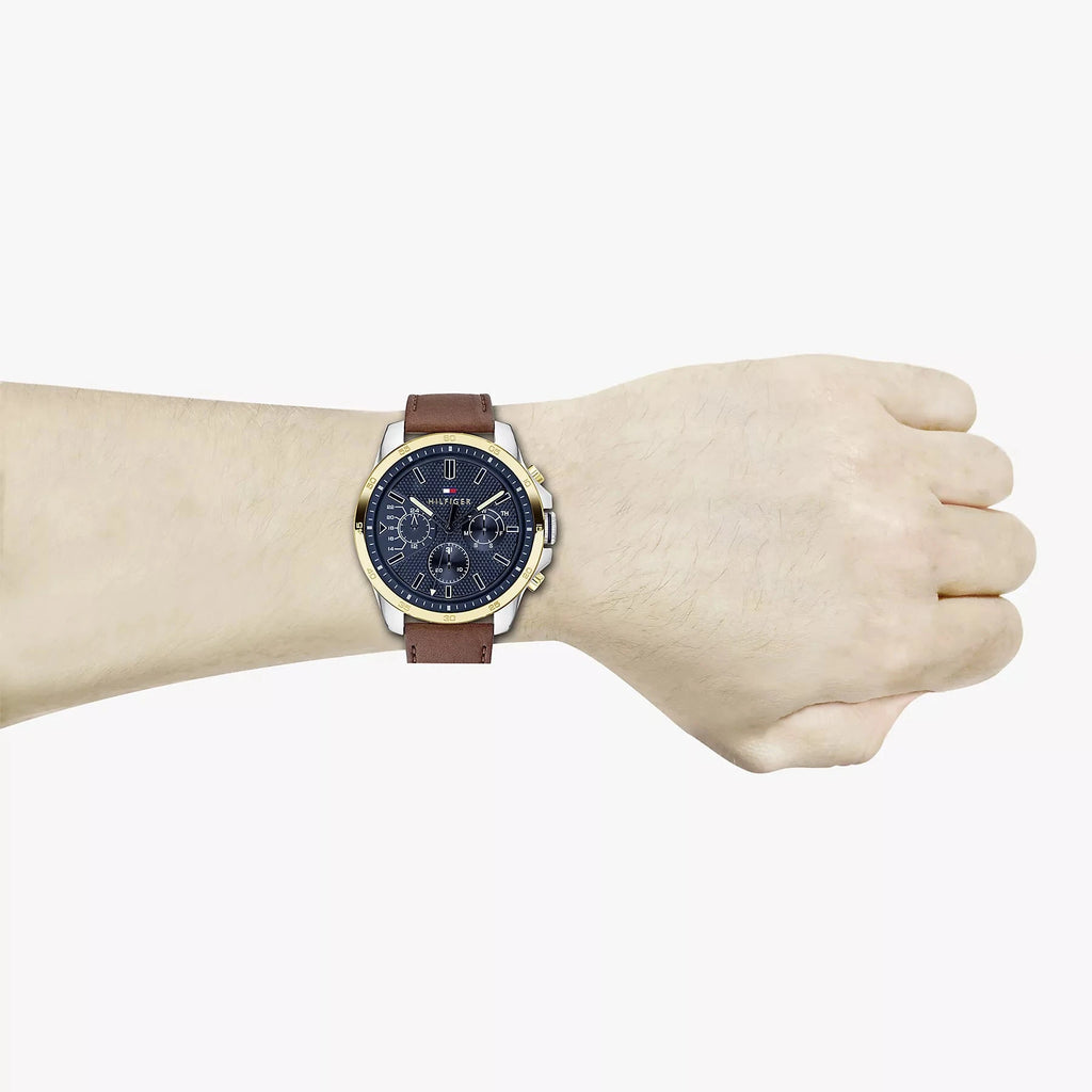 Tommy Hilfiger Decker Blue Dial Brown Leather Strap Watch for Men
