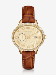 Michael Kors Whitley Quartz Gold Dial Brown Leather Strap Watch For Women - MK2428