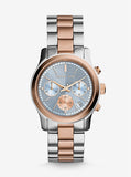 Michael Kors Runway Chronograph Blue Dial Two Tone Steel Strap Watch For Women - MK6166