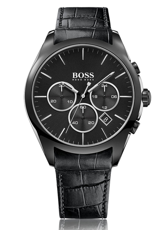 Hugo Boss Onyx Black Dial Black Leather Strap Watch for Men - 1513367