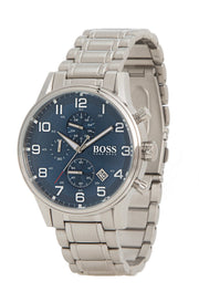 Hugo Boss Aeroliner Chronograph Blue Dial Silver Steel Strap Watch for Men - 1513183
