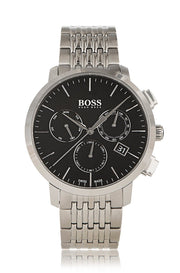 Hugo Boss Associate Black Dial Silver Steel Strap Watch for Men - 1513267