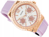 Guess Starlight Diamonds White Dial Purple Rubber Strap Watch for Women - W0846L6