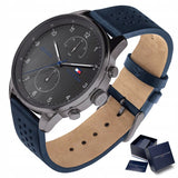 Tommy Hilfiger Chase Grey Dial Blue Leather Strap Watch for Men - 1791578