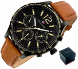 Tommy Hilfiger Gavin Chronograph Quartz Black Dial Brown Leather Strap Watch for Men - 1791470