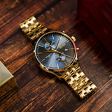 Hugo Boss Associate Chronograph Blue Dial Gold Steel Strap Watch for Men - 1513841