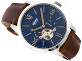 Fossil Townsman Automatic Blue Dial Brown Leather Strap Watch for Men - ME3110