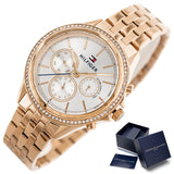 Tommy Hilfiger Ari Diamonds Silver Dial Rose Gold Steel Strap Watch for Women - 1781978