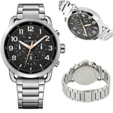 Tommy Hilfiger Briggs Chronograph Black Dial Silver Steel Strap Watch for Men - 1791422