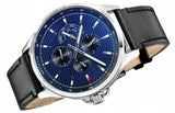 Tommy Hilfiger Shawn Multi Function Quartz Blue Dial Black Leather Strap Watch for Men - 1791616