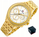 Tommy Hilfiger Ari Multifunction Diamonds Silver Dial Gold Steel Strap Watch for Women - 1781977