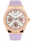 Guess Starlight Diamonds White Dial Purple Rubber Strap Watch for Women - W0846L6