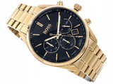 Hugo Boss Champion Black Dial Gold Steel Strap Watch for Men - 1513848